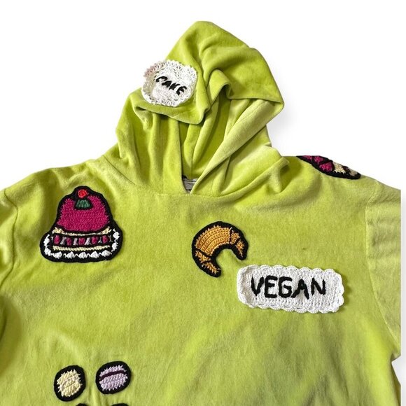 Michaela Buerger Light Green Velour Hoodie with Crochet Patches, Size  S - Picture 8 of 14